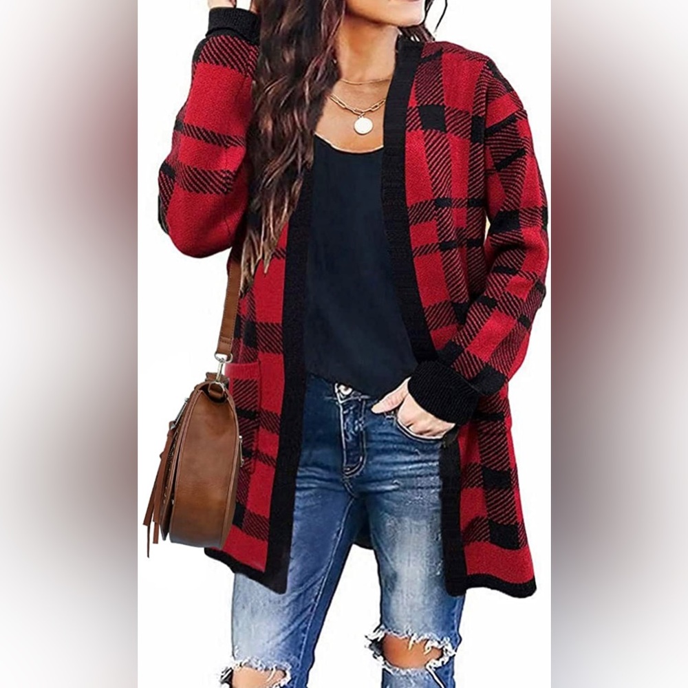 ZESICA Women's Long Sleeves Open Front Leopard Print Knitted Sweater Cardigan